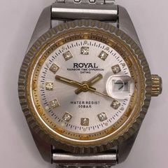 【✨磨きメンテナンス済✨】ROYAL RAINBOW TIME OFPERSON DATING 11Pダイヤ 10BAR 金 コンビ レディース　腕時計　時計　クオーツ　クォーツ　ビンテージ　白文字盤　女性　デイト機能　アンティーク 欧州 ラウンド