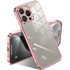 【在庫セール】iPhone 15 Pro 用 ケース クリア 耐衝撃 透明 アイフォン15 Pro カバー メッキ加工 完全な保護 黄変防止 落下防止 ファッション 薄型 軽量 TPU 柔らかい ワイヤレス充電 人気 保護カバー(ローズゴールド)