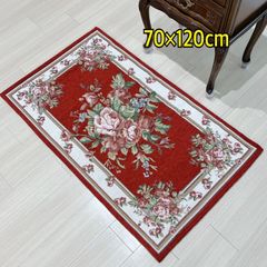 玄関マット　シェニールマット レッド　ゴブラン織り　70×120㎝　ローズ　バラ　フラワー　マット　ラグ　エレガント インテリア おしゃれ かわいい 滑り止め 洗える  玄関マット 薔薇 花柄 　姫系　赤