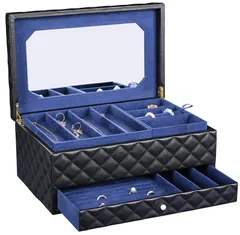 ブラック SANSREPONSE ジュエリーボックス 木製 大容量 豪華 アクセサリーケース 収納 ボックス 宝石箱 引き出し トレイ ミラー付き ピアス ネックレス 指輪置き (ブラック)
