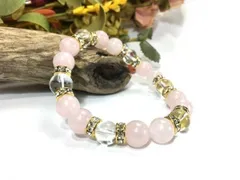 ローズクォーツ×水晶 パワーストーン ブレスレット 天然石  10mm（ゴールド）メンズ・レディース 男性・女性 数珠ブレス 開運 [17]