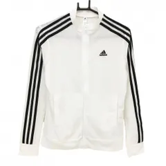 【美品】アディダス ジャケットブルゾン 白×黒 メッシュ生地 袖3ライン ロゴ刺しゅう レディース L ゴルフウェア adidas