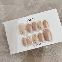 ネイルチップ＊ミラーフラワー ゴールド パール 淡色 マグネット くすみピンク ホワイト 乳白色 成人式 結婚式  ブライダル 前撮り