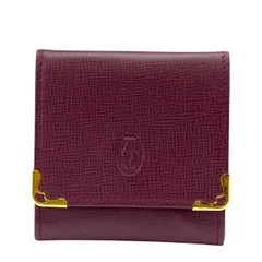 【美品】Cartier カルティエ マストライン コインケース 小銭入れ ミニ財布 スクエア ロゴ レザー ボルドー