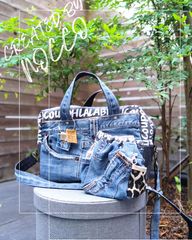 デニムリメイク❤️衿つき×ワッペンいっぱい2wayデニムバック・ポーチ・タッセル付 楽天市場】【すべて一点モノ！】リメイクデニム2wayトートバッグ