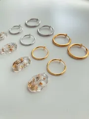 2wayピアス　フープイヤリング　レジン　シンプル　オフィスカジュアル　ゴールドピアス　シルバーピアス　綺麗めイヤリング