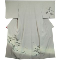 洒落訪問着 蓑虫工芸作家 田尾笛秋 ぜんまい紬 浜辺に海鳥模様 【 中古】【みのむし 作家物 落款有り 紬の訪問着 紬 リサイクル着物 仕立て上がり 正絹 訪問着 購入 販売 きもの天陽】
