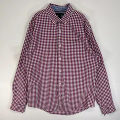 古着 トミーヒルフィガー TOMMY HILFIGER 長袖シャツ ロゴ 刺繍 チェック ボタンダウン M  レッド系 マルチカラー メンズ