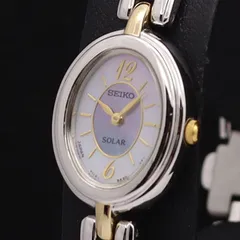 セイコー ソーラー V110-5A20 ホワイト×ブルーシェル文字盤 オーバル レディース腕時計 SMD