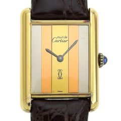 【CARTIER】カルティエ マストタンク ヴェルメイユ シルバー925×クロコダイル 手巻き アナログ表示 レディース ゴールド文字盤 腕時計
