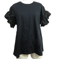 美品 ランバン LANVIN カットソー 異素材 半袖 トップス フリル ブラック 黒 38  M レディース 日本製 E55