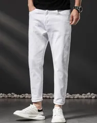 デニムパンツ　微ストレッチ入り　春夏大人気　メンズ*新品　ジーンズ　Gパン　ボトムス　カジュアル　ホワイト【6034】白