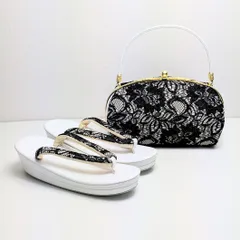 和装 草履 バッグ セット レース 黒 白 フリーサイズ u61