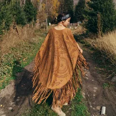 ストール 大判 薄手 大判ストール ストール風カーディガン ストールポンチョ マフラー スカーフ ポンチョ ウエスタン系 民族 チロリアン フリンジ スウェード風 ショール ストール 森ガール エスニック ボヘミアン  男女共通 レディース