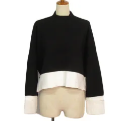 ザラ ZARA セーター ニット ハイネック ワイド バイカラー M 黒 ブラック 白 ホワイト