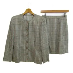 アクアスキュータム セットアップ 上下セット ジャケット スカート チェック柄 レディース LLサイズ 黒×ベージュ Aquascutum 【中古】