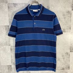 LACOSTE ラコステ 半袖 ポロシャツ  ワンポイント刺繍ロゴ ボーダー ブルー＆ネイビー M