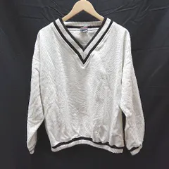 ◇ PLUMA Vネック 裏起毛 セーター風 長袖 トレーナー カットソー サイズL ホワイト系 レディース E  【1211150034312】