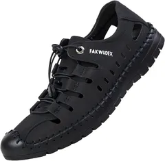 X-cross クロス スポーツサンダル メンズ 外履き 走れる 歩きやすい 調整 フラット オシャレ 韓国 合皮 革靴風 運転 通気性 室内 社内 軽量 つま先あり 踵付き 柔らかい かかとあり(ブラック,  26.5 cm)