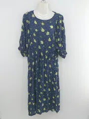 ◇ ◎ hlaada by ROSE BUD 総柄 七分袖 ロング ワンピース サイズF ネイビー イエロー マルチ レディース P  【中古】 【1211080005260】のサムネイル