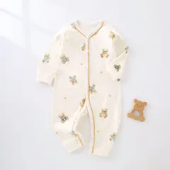 ☆ クマ ☆ 66cm ☆ ロンパース 長袖 ベビー ベビー ロンパース 長袖 ボディスーツ カバーオール ボディオール ベビー服 前開き 柄 赤ちゃん 服 男の子 女の子 秋冬 春秋 おしゃれ かわいい オシャレ 可愛い 春 秋 冬