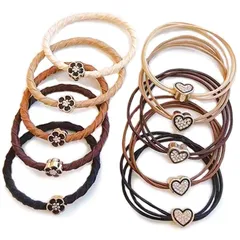 【新品未開封】 跡がつかない髪留めゴム 髪に優しい ヘアリングゴム おしゃれ大人ヘアアクセサリー【ハート型+フラワー型】くすみカラー 可愛いリングゴム レディース 人気韓国風 髪ゴム【お洒落10本ミックス】高弾性 ヘアアレンジ（ブラウン糸10点） [アオラー]