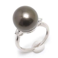 ブラックパールリング 約7号 PT900・真珠12.1-12.2mm