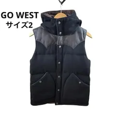 【中古】GOWEST 本革切替 ウール混 フード付 ダウンベスト山羊黒 濃茶 サイズ2