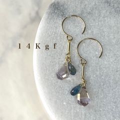 14Kgf／K14gfアメトリン×インディゴブルーカイヤナイトピアス／イヤリング