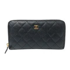 CHANEL シャネル マトラッセ ココマーク ラウンドファスナー 長財布 キャビアスキン ギャランティカード付 ゴールド金具 ブラック【中古】レディース
