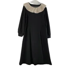 J4350 レディース FREE 黒 シャーリング カラー フレア ワンピース