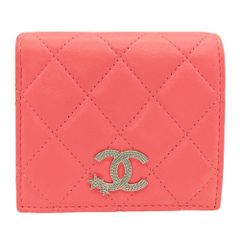 シャネル CHANEL マトラッセ ココマーク スター スモールウォレット 二つ折り財布 ラムスキン AP3726 ピンク シルバー金具【中古】