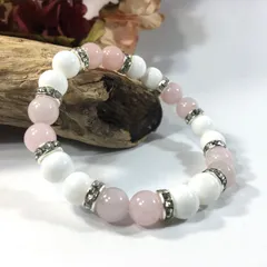 ローズクォーツ&ホワイトオニキス  パワーストーン ブレスレット 天然石 8mm（シルバー）レディース 女性  数珠ブレス 開運 プレゼント ギフト [25] 