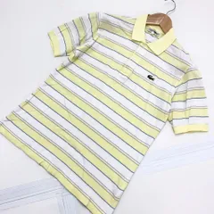 ラコステ LACOSTE イエロー × ホワイト ボーダー 半袖ポロシャツ 3サイズ 【全体に小シミ有】【シンプル 90s ビンテージ】■CC98