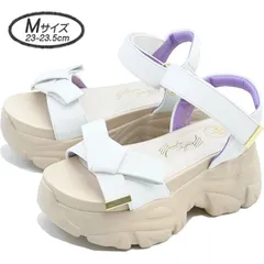 ☆新品未使用超美品☆Mサイズ 23cm -23.5cm ヨースケ YOSUKE 厚底サンダル ホワイトコンビ レディース リボン アンクルストラップ 白　MY0349