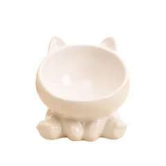 [maru5] 猫 犬 フードボウル 陶器 斜め 食器 傾斜 ペット 餌入れ 水入れ 食べやすい 脚付 (ホワイト) [ホワイト]