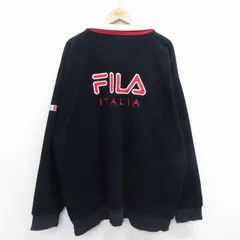 XL/古着 フィラ FILA 長袖 ハーフジップ フリース ジャケット メンズ 90s ビッグロゴ イタリア 刺繍 大きいサイズ ロング丈 濃紺 ネイビー 
