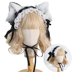 【数量限定】ねこ耳 レース ゴスロリ 蝶結び メイド 髪飾り 森ガール ヘアアクセサリー ヘッドアクセサリー リボン かわいい ロリータ ハロウィン パーティー カチューシャ イベント ネコ耳 学園祭 猫耳 文化祭 ヘッドドレス お茶会 Ligwon (黒＋黒