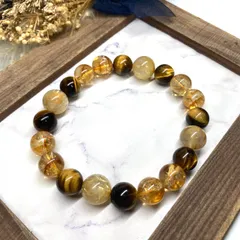 ルチルクォーツ×タイガーアイ×シトリン パワーストーン ブレスレット 10mm 天然石 シンプル 最強 金運 組み合わせ メンズ・レディース #2 ▲