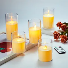 【5点セット】LEDキャンドルライト AnnTec ロウソク 本物の炎のようにゆらめく 暖色光 火を使わない ゆらゆら揺れる 安全 省エネ 専用リモコン付き 明るさ調整 電池式 LEDキャンドル