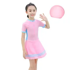☆ ピンク ☆ 130-140cm ☆ キッズ 水着 女の子 ワンピース 帽子付き yswim5065 水着 女の子 フリル ワンピース水着 ワンピース ワンピ 速乾 UVカット 紫外線対策 キャップ付き キッズ かわいい 子供 子ども こども 女児