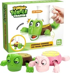 EU SOU タートルコースター 2個セット 亀 カメ おもしろ 雑貨 手足が動く 驚き顔 マグカップ ホルダー ユニーク グッズ プレゼント ギフト インテリア(グリーンxピンク)