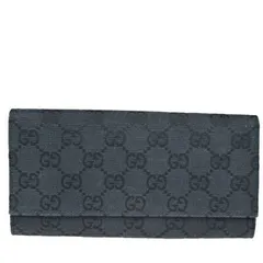【中古】 美品 グッチ GUCCI 二つ折り 長札入れ 長財布 GG柄 ブラック キャンバス レザー 01MA143