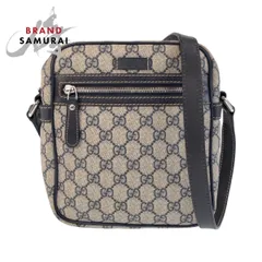GUCCI グッチ グレー ネイビー シルバー金具 GGスプリームキャンバス/レザー 233268 ショルダーバッグ ポシェット レディース 411406【中古】