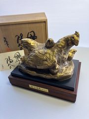 北村西望 母子陽春 ブロンズ 置物 鳥 台座 共箱付き