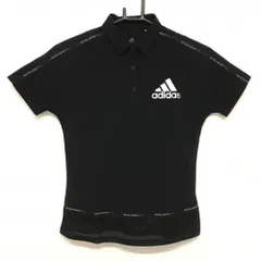 【超美品】アディダス 半袖ポロシャツ 黒×シルバー 胸ロゴプリント 裾メッシュ素材 レディース S ゴルフウェア adidas