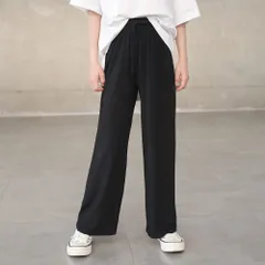 ☆ ブラック ☆ 160cm ☆ ワイドパンツ lycl1002 ワイドパンツ 女の子 長ズボン プリーツパンツ ワイド プリーツ パンツ ズボン チノパンツ 部屋着 イージーパンツ ルームウェア カジュアル 薄手 涼しい ゆったり ストレッチ 柔らかい
