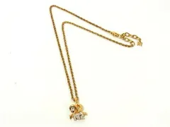 ■美品■ NINA RICCI ニナリッチ リボンモチーフ ロゴ ラインストーン ネックレス ペンダント アクセサリー ゴールド系 DK4331