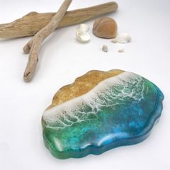 海アート　レジンコースター　青　　sea01co