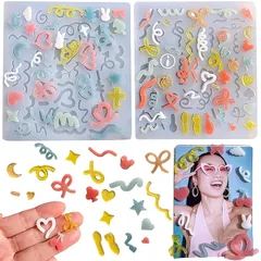 Evergarden デコパーツ 【2枚セット】 シリコンモールド くるくる リボン ハート くま さくらんぼ コンフェッティ トレカ デコ パーツ デコレジン デコレーション リボン 星 ファンシー小物 レジン アクセサリー キーホルダー シャカシャカ  1